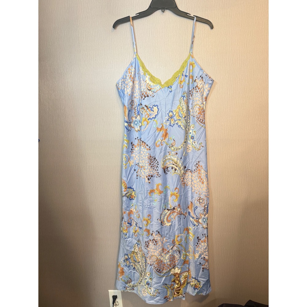 Natori Floral Slip Dress – Size XL Retro Boho Satin Feel Whimsical Romantic